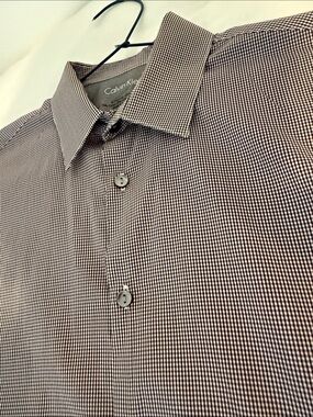 Calvin Klein Men’s Burgundy and White Micro Check Dress Shirt